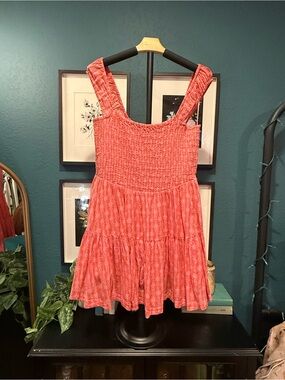 Free People Coral Smocked Sundress Camisole